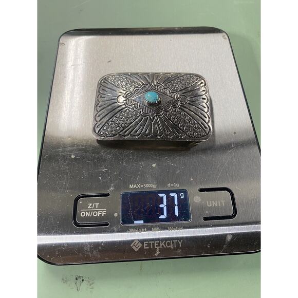 Vintage Navajo Signed A.B. Sterling Silver Turquoise Belt Buckle 1970s Bear Paw main image 7